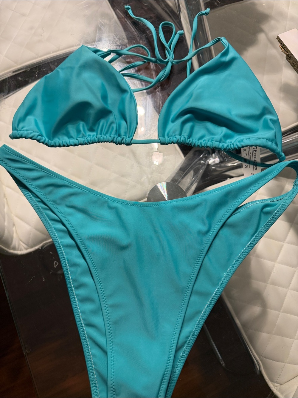 Turquoise String Triangle Bikini Set - Women